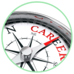 Icon for the BOOST Program - an orienteering compass with the word career in red