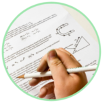 Icon for College & University proctoring - a hand with a pencil hovering over a typed exam