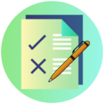 Icon for High School Equivalency Testing - stylized graphic of a test with an orange pen