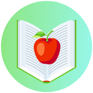 Icon for College & Career Readiness - a graphic depiction of an apple on top of an open book