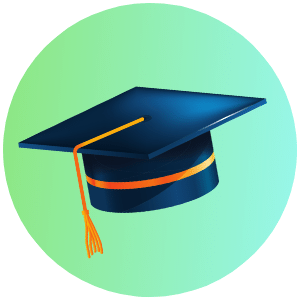 Icon for Higher Education - a graphic of a graduation cap with tassel