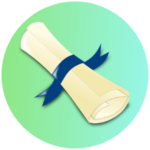 Icon for High School - a graphic of a diploma tied with a blue ribbon