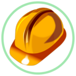 Icon for Safety Training - a graphic of a orange safety helmet within a green circle border